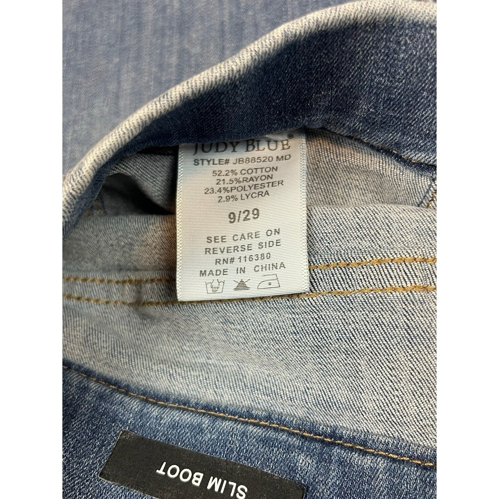 Judy Blue Slim Boot Distressed Denim Blue Stretch Waist Jeans Women's Sz 28x30 - Picture 6 of 7